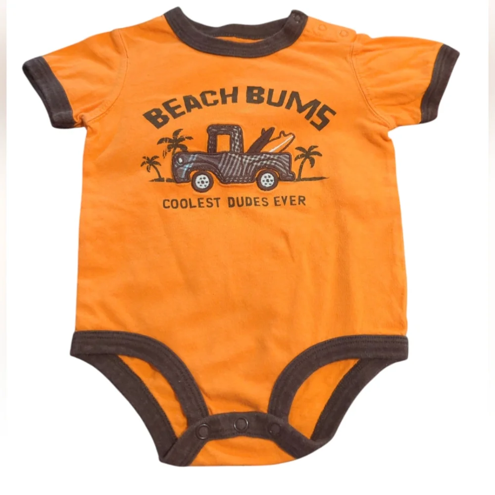 Carter's Beach Bums Orange Baby Onesie Size 6 Months.